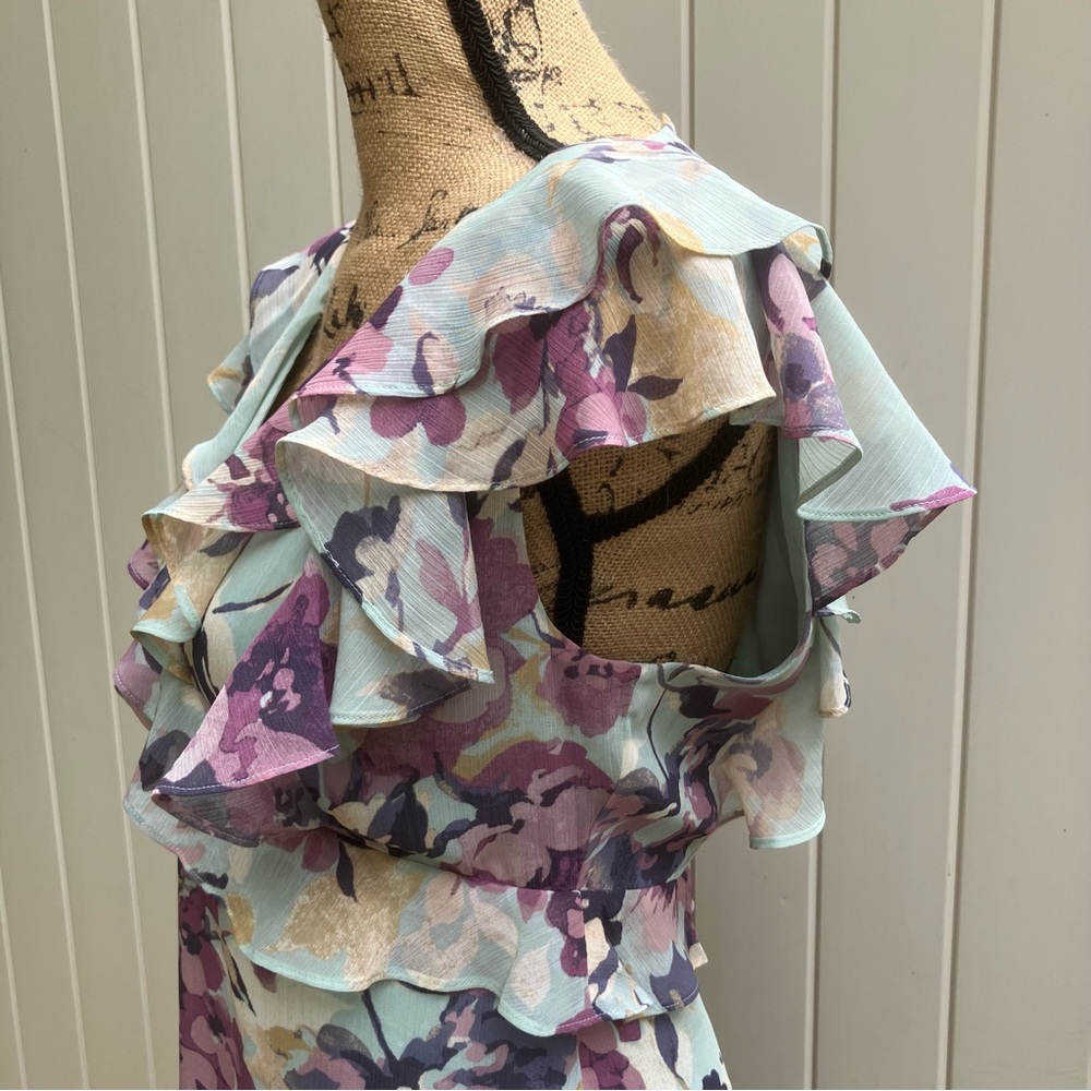 Lauren Ralph Lauren Georgette dress midi green/lavender 4 wedding guest - Picture 5 of 9